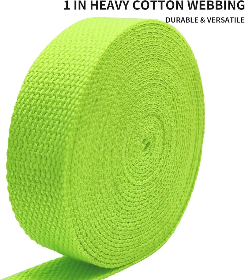 Evora 1 inch Cotton Webbing Braid Handles Bag Strap 15ft High Density Webbing Plain Weave Straps for Cloth Tote Bag, Pet Collars, DIY Projects, Crafts, Outdoor Accessories (Neon Green 5116) - Image 4